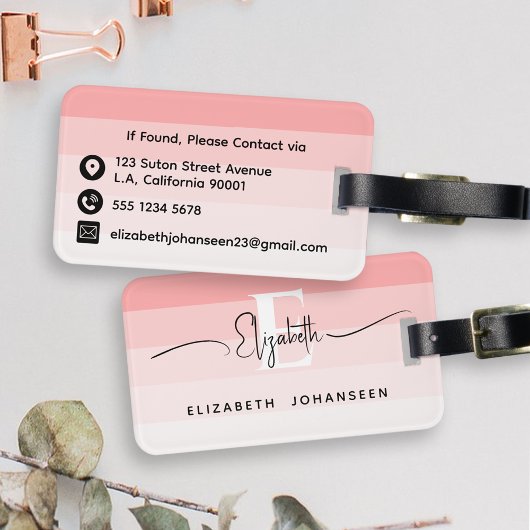 Étiquette À Bagage Blush Rose Abstrait Moderne Monogramme Chic