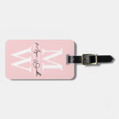 Étiquette À Bagage Blush Rose Élégant Monogramme Nom (Devant horizontal)
