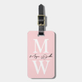 Étiquette À Bagage Blush Rose Élégant Monogramme Nom (Devant Vertical)