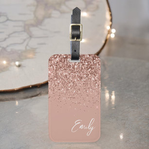 Étiquette À Bagage Blush Rose Gold Fille Paillettes Monogramme