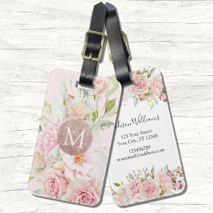 Étiquette À Bagage Blush Rose Gold Fleurs Aquarelle Florale 