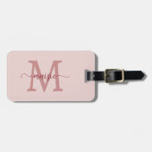 Étiquette À Bagage Blush Rose Monogramme Nom Script Téléphone Uniquem (Devant horizontal)