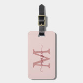 Étiquette À Bagage Blush Rose Monogramme Nom Script Téléphone Uniquem (Devant Vertical)