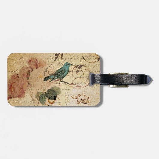 Étiquette À Bagage Bohème chic Paris Scripts oiseau français botaniqu (Dos horizontal)
