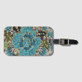 Étiquette À Bagage bohème girly chic argent turquoise fleur bleu (Devant Horizontal)
