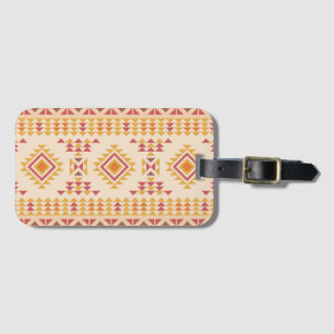 Étiquette À Bagage Boho Aztec Tissu Tribal en bleu rose + orange