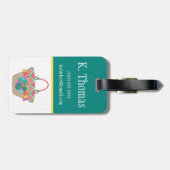 Étiquette À Bagage Boho Beach Bag, Bloc de couleur, Ado, Initiale de (Dos horizontal)