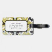 Étiquette À Bagage Boho chic noir et jaune ikat motif tribal (Dos horizontal)