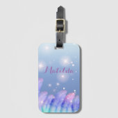 Étiquette À Bagage Boho Chic Pastel Plumes violettes rose Étincelles (Devant Vertical)