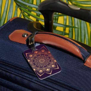 Étiquette À Bagage Boho Dark Purple Peach Mandala