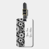 Étiquette À Bagage Boho fleurs Motif floral vectoriel noir et blanc (Devant Vertical)