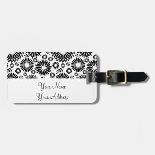 Étiquette À Bagage Boho fleurs Motif floral vectoriel noir et blanc