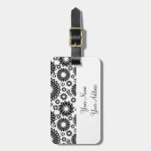 Étiquette À Bagage Boho fleurs Motif floral vectoriel noir et blanc (Devant Vertical)