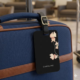 Étiquette À Bagage Boho Floral Noir Tendance Chic Élégant Féminin 