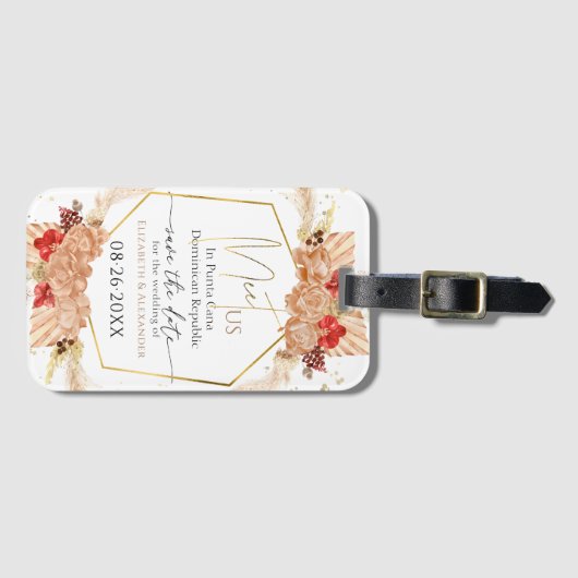 Étiquette À Bagage Boho Floral Terracotta Gilded Script Enregistrer L (Devant Horizontal)