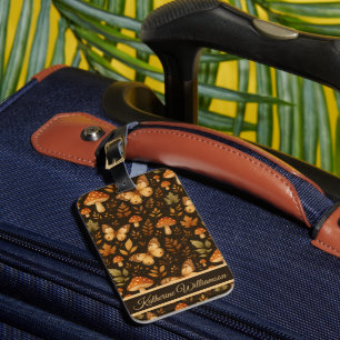 Étiquette À Bagage Boho Forêt Bois Champignons Nom personnalisé