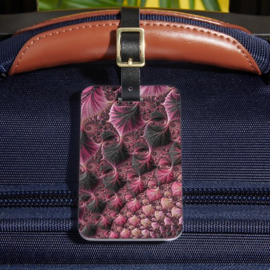 Étiquette À Bagage Boho Funky Éclectique Rose Noir Abstrait Fractal (Insitu Rectoal 2)