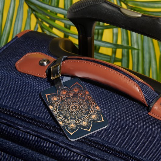 Étiquette À Bagage Boho Navy Blue Peach Mandala (Insitu Rectoal 1)