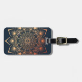 Étiquette À Bagage Boho Navy Blue Peach Mandala (Devant horizontal)