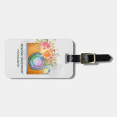 Étiquette À Bagage Boho Orange Caméra & Bouquet Floral Aquarelle (Devant horizontal)