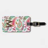Étiquette À Bagage Boho Paisley Multicolor girly motif monogramme (Devant horizontal)