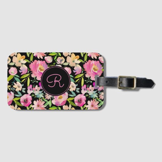 Étiquette À Bagage Boho Pastel Rose Floral Aquarelle Botanique (Devant Horizontal)