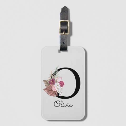 Étiquette À Bagage Boho rose monogramme Floral O initial (Devant Vertical)