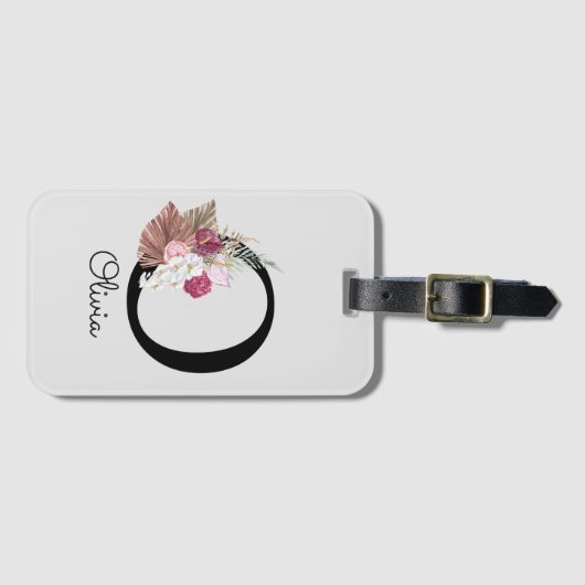 Étiquette À Bagage Boho rose monogramme Floral O initial (Devant Horizontal)