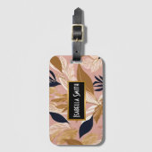 Étiquette À Bagage Boho rose vif Feuilles Collection moderne (Devant Vertical)