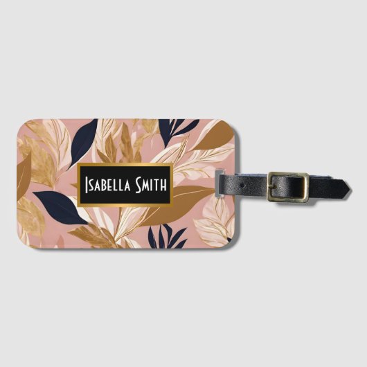 Étiquette À Bagage Boho rose vif Feuilles Collection moderne (Devant Horizontal)