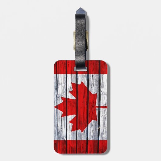 Étiquette À Bagage Bois rustique de drapeau canadien (Dos Vertical)