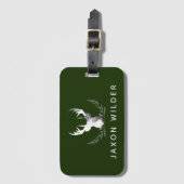 Étiquette À Bagage Bois vert blanc Antlers Aquarelle fumée (Devant Vertical)