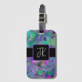 Étiquette À Bagage Bokeh en marbre violet, vert et bleu fluidisé (Devant Vertical)