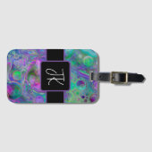Étiquette À Bagage Bokeh en marbre violet, vert et bleu fluidisé (Devant Horizontal)