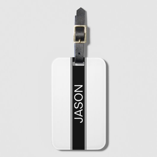 Étiquette À Bagage Bold Black & White Stripe Editable Text (Devant Vertical)