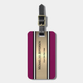 Étiquette À Bagage Bold Burgundy Red Gold Stripe, Black White Accent (Devant Vertical)