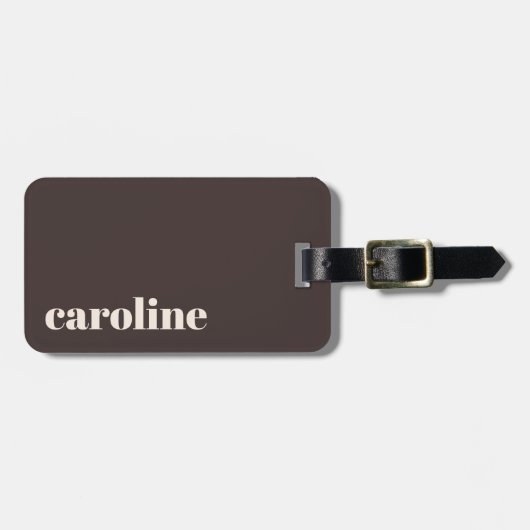 Étiquette À Bagage Bold Earthy Brown Modern Personalized Name (Devant horizontal)