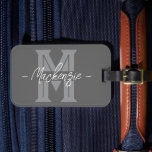 Étiquette À Bagage Bold Initial Personalized Name Monogram<br><div class="desc">Gray background with monogram and family name in center of tag. Colors can be changed.</div>