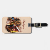 Étiquette À Bagage Bologne, Italie : Shopping sous la pluie (Devant horizontal)