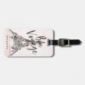 Étiquette À Bagage Bon Voyage | Fleurs florales Paris Tour Eiffel (Devant horizontal)