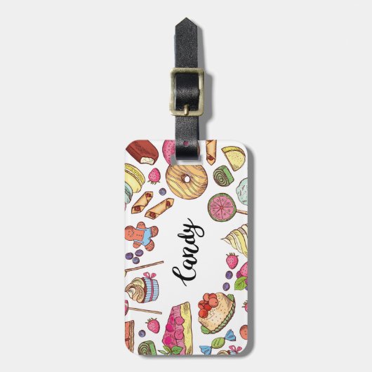 Étiquette À Bagage Bonbons et Dessert Doodles Sweet Traitements Motif (Devant Vertical)
