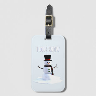 Étiquette À Bagage Bonhomme de neige avec chapeau et écharpe. J'aime