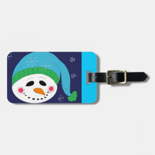 Étiquette À Bagage Bonhomme de neige avec un chapeau bleu