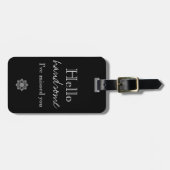 Étiquette À Bagage Bonjour beau - monogramme bleu blanc noir (Devant horizontal)