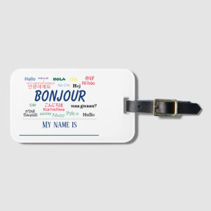Étiquette À Bagage Bonjour Bonjour World Travel Langues Colorée Nom