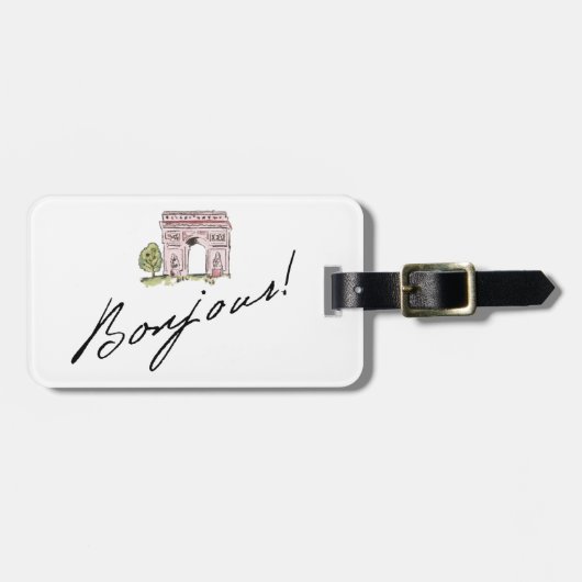 Étiquette À Bagage Bonjour ! Citation | avec Arc de Triomphe (Devant horizontal)