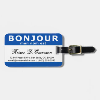 Étiquette À Bagage BONJOUR mon nom est (bleu)