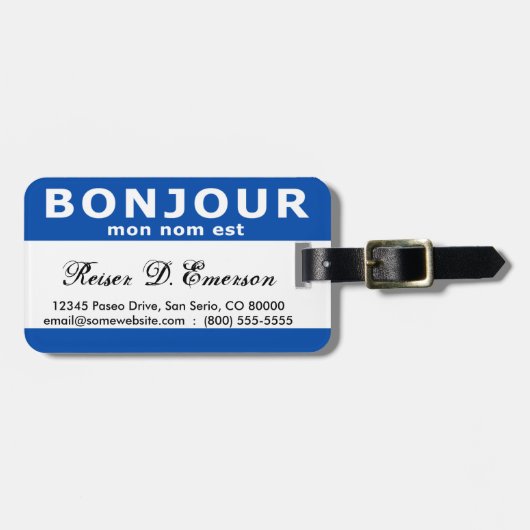 Étiquette À Bagage BONJOUR mon nom est (bleu) (Devant horizontal)