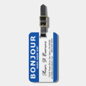 Étiquette À Bagage BONJOUR mon nom est (bleu) (Devant Vertical)