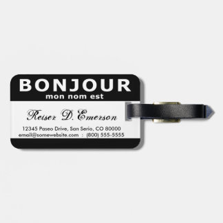 Étiquette À Bagage BONJOUR mon nom est (noir)